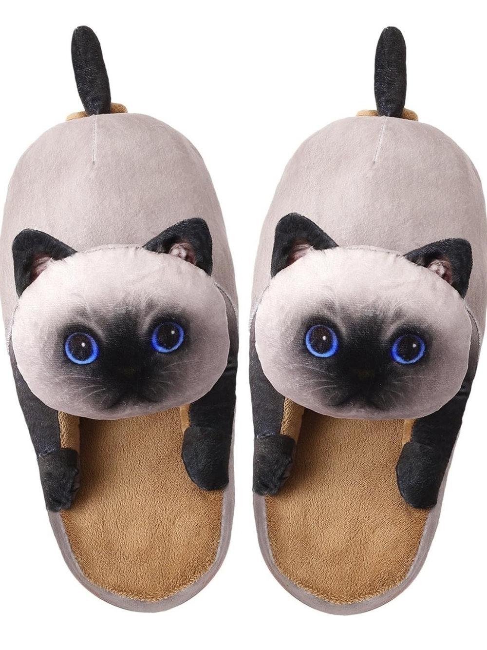 Plush Siamese Cat Indoor Slippers - Gray